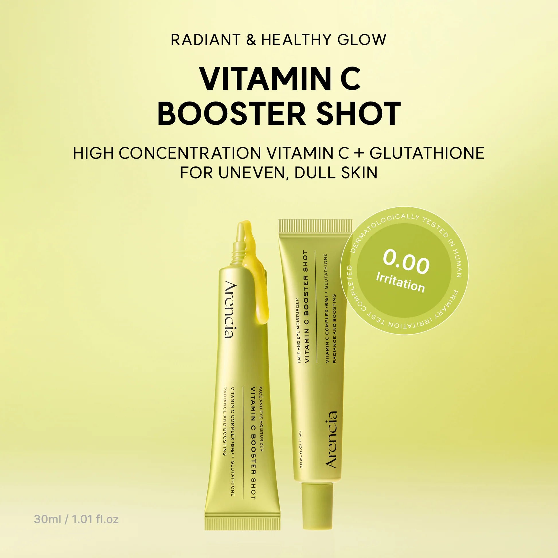 Arencia Vitamin C Booster Shot Serum – Glutathione, Niacinamide & Vitamin E for Dark Spots, Fine Lines & Wrinkles | Korean Skincare, Glass Skin, 30ml/1.01 fl.oz
