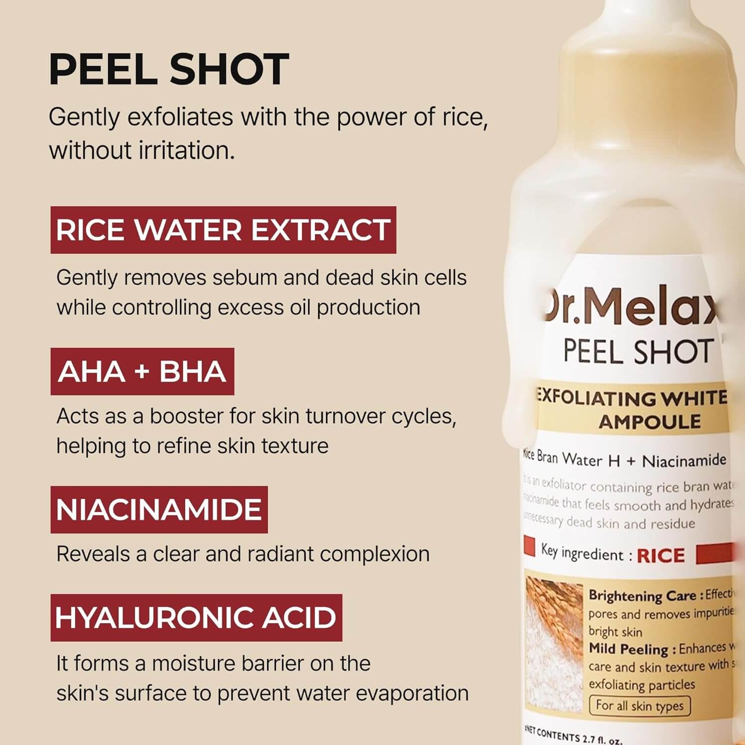 Dr.Melaxin Peel Shot Exfoliating White & Black Rice Ampoule Essence