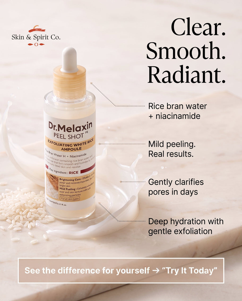 Dr.Melaxin Peel Shot Exfoliating White & Black Rice Ampoule Essence