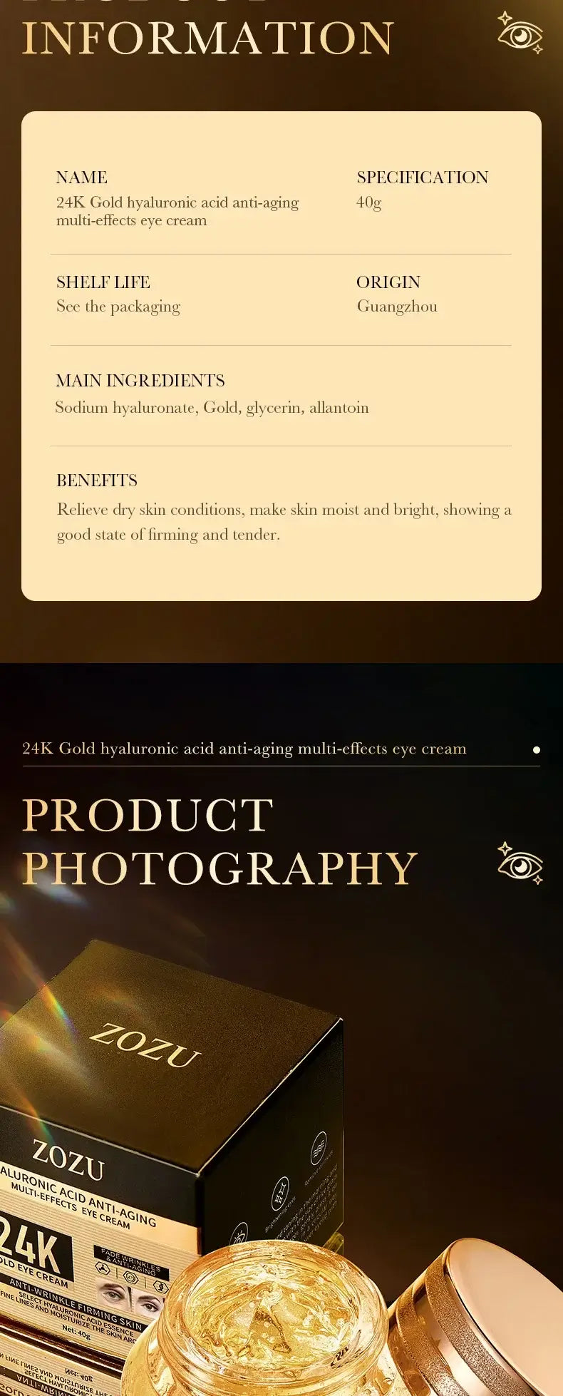 Eye Cream (24K Gold Brightening Cream) | Luxurious Treatment