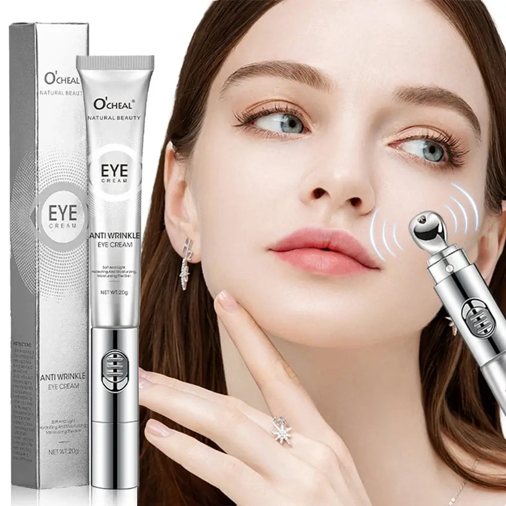 Revitalizing eye cream with electric massage function for anti-aging and wrinkle reduction.